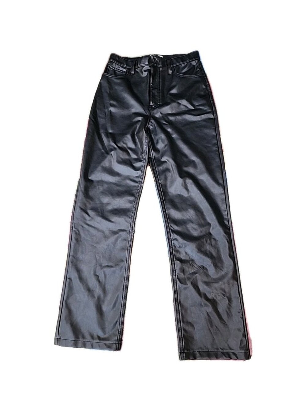 Abercrombie & Fitch The 90s Straight High Rise Black Vegan Leather Pants Sz 29/8